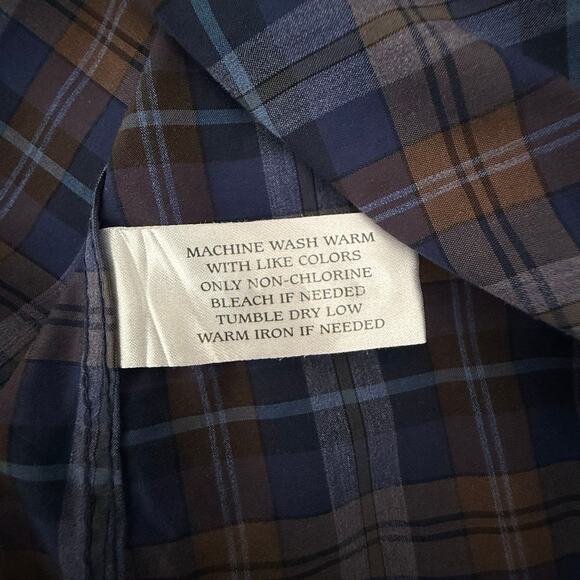 Neiman Marcus Men's Casual Shirt Button Up Navy Brown Check Plaid - Picture 6 of 6